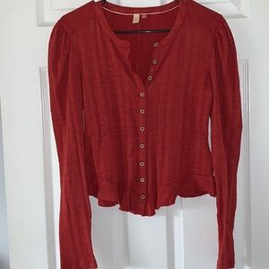 Anthropologie Pilcro and the Letterpress Long Sleeve Button up Crop top blouse